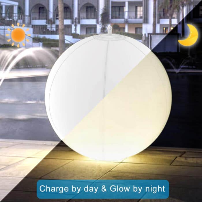 Pool Party Decor 14 Inch Inflatable Hangable Waterproof Color Changing LED Glow Moon Solar Powered Ball Light